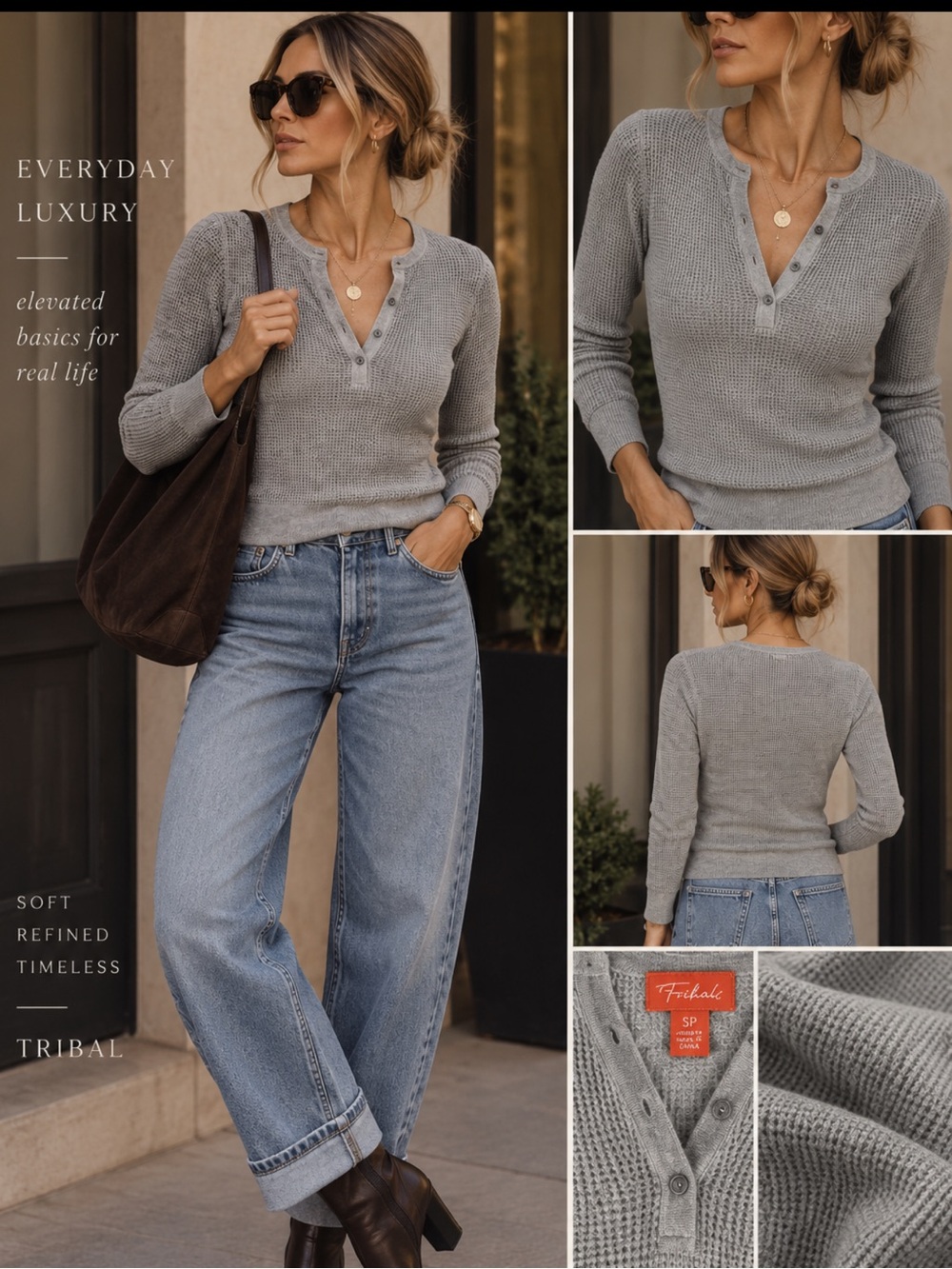 Cashmere Silk Angora Blend Waffle Knit Henley Sweater Gray Small Tommy Bahama